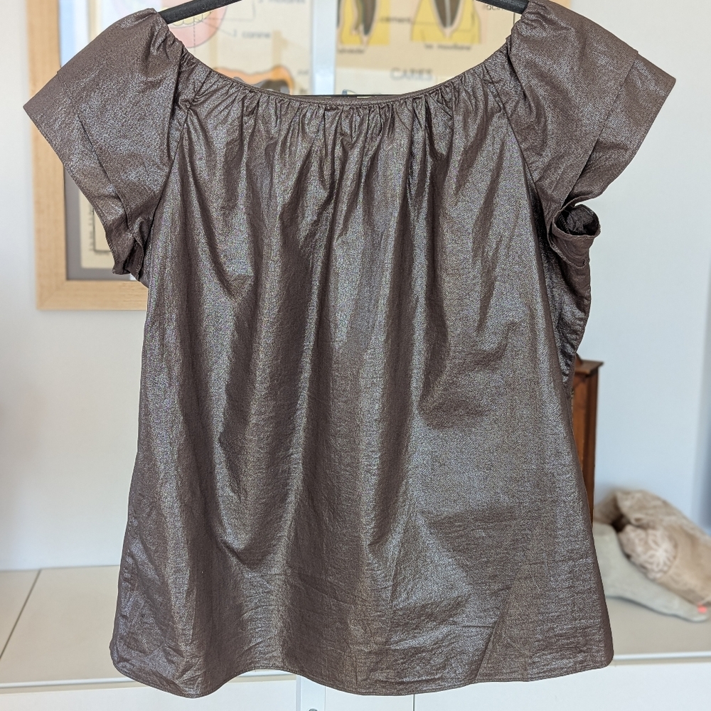 Bronze Gold Flutter Sleeve Top M